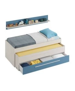 Dmora Lits Cadre De Lit Effet Bois Bleu Clair -Sommiers Soldes cadre de lit effet bois bleu clair 3