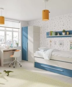 Dmora Lits Cadre De Lit Effet Bois Bleu Clair -Sommiers Soldes cadre de lit effet bois bleu clair 4