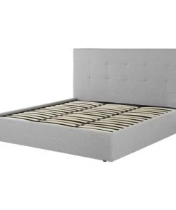 Beliani Lits Cadre De Lit En Tissu Gris 180x200 -Sommiers Soldes cadre de lit en tissu gris 180x200 4