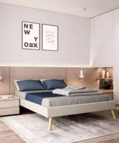 Usinestreet Lits Cadre De Lit LORA Avec Sommier à Lattes - Beige, Largeur - 160 Cm -Sommiers Soldes cadre de lit lora avec sommier a lattes beige largeur 160 cm 1