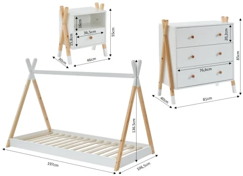 Baita Lits Ensemble Chambre Enfant Blanc Lit Chevet Et Commode 7 Baita Lits Ensemble Chambre Enfant Blanc Lit Chevet Et Commode – Image 5