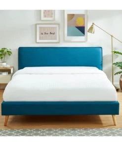 Drawer Lits KOTLAS - Lit Rembourré En Tissu 140x190cm - Bleu Canard -Sommiers Soldes kotlas lit rembourre en tissu 140x190cm bleu canard 2