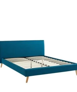 Drawer Lits KOTLAS - Lit Rembourré En Tissu 140x190cm - Bleu Canard -Sommiers Soldes kotlas lit rembourre en tissu 140x190cm bleu canard 4
