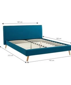 Drawer Lits KOTLAS - Lit Rembourré En Tissu 140x190cm - Bleu Canard -Sommiers Soldes kotlas lit rembourre en tissu 140x190cm bleu canard 5