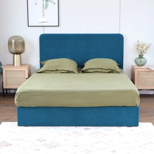 Homifab Lits Lit 140 X 190 En Velours Bleu Canard + Tête De Lit Et Sommier 4 Homifab Lits Lit 140 X 190 En Velours Bleu Canard + Tête De Lit Et Sommier – Image 2