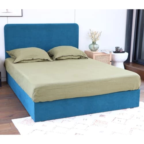Homifab Lits Lit 140 X 190 En Velours Bleu Canard + Tête De Lit Et Sommier 5 Homifab Lits Lit 140 X 190 En Velours Bleu Canard + Tête De Lit Et Sommier – Image 3