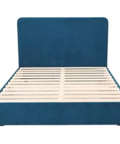 Homifab Lits Lit 140 X 190 En Velours Bleu Canard + Tête De Lit Et Sommier