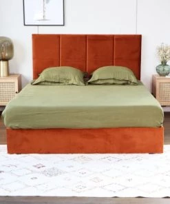 Homifab Lits Lit 140 X 190 En Velours Rouille Avec Tête De Lit Et Sommier 9 Homifab Lits Lit 140 X 190 En Velours Rouille Avec Tête De Lit Et Sommier -Sommiers Soldes lit 140 x 190 en velours rouille avec tete de lit et sommier 1