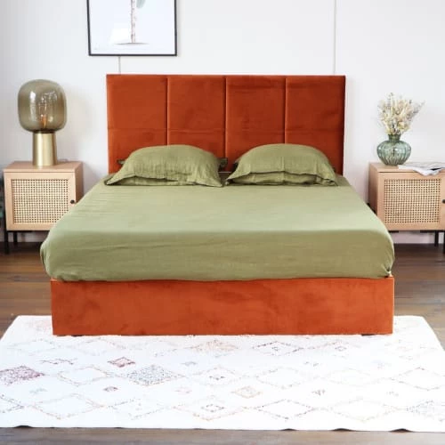 Homifab Lits Lit 140 X 190 En Velours Rouille Avec Tête De Lit Et Sommier 4 Homifab Lits Lit 140 X 190 En Velours Rouille Avec Tête De Lit Et Sommier – Image 2