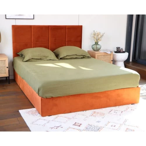 Homifab Lits Lit 140 X 190 En Velours Rouille Avec Tête De Lit Et Sommier 5 Homifab Lits Lit 140 X 190 En Velours Rouille Avec Tête De Lit Et Sommier – Image 3