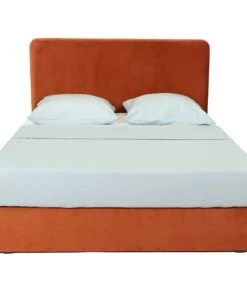 Homifab Lits Lit 140 X 190 En Velours Rouille + Tête De Lit Et Sommier -Sommiers Soldes lit 140 x 190 en velours rouille tete de lit et sommier 5