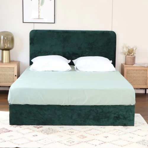 Homifab Lits Lit 140 X 190 En Velours Vert + Tête De Lit Et Sommier 4 Homifab Lits Lit 140 X 190 En Velours Vert + Tête De Lit Et Sommier – Image 2