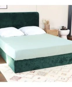 Homifab Lits Lit 140 X 190 En Velours Vert + Tête De Lit Et Sommier 10 Homifab Lits Lit 140 X 190 En Velours Vert + Tête De Lit Et Sommier -Sommiers Soldes lit 140 x 190 en velours vert tete de lit et sommier 2