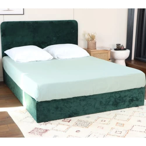 Homifab Lits Lit 140 X 190 En Velours Vert + Tête De Lit Et Sommier 5 Homifab Lits Lit 140 X 190 En Velours Vert + Tête De Lit Et Sommier – Image 3