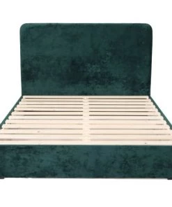 Homifab Lits Lit 140 X 190 En Velours Vert + Tête De Lit Et Sommier