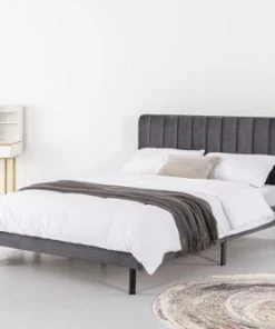 Concept Usine Lits Lit 140x190 Cm En Velours Gris -Sommiers Soldes lit 140x190 cm en velours gris 2