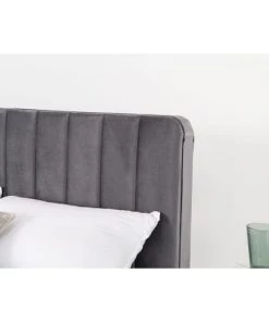 Concept Usine Lits Lit 140x190 Cm En Velours Gris -Sommiers Soldes lit 140x190 cm en velours gris 3