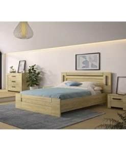 Gami Lits Lit 140x190 Effet Bois Marron Clair -Sommiers Soldes lit 140x190 effet bois marron clair 1