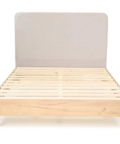 Homifab Lits Lit 140x190 Effet Chêne + Sommier + Tête De Lit En Tissu Gris Clair