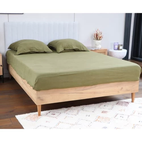 Homifab Lits Lit 140x190 Effet Chêne + Sommier + Tête De Lit En Tissu Gris Clair 5 Homifab Lits Lit 140x190 Effet Chêne + Sommier + Tête De Lit En Tissu Gris Clair – Image 3