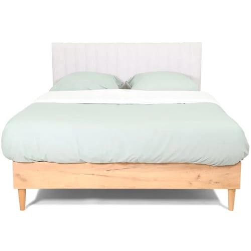 Homifab Lits Lit 140x190 Effet Chêne + Sommier + Tête De Lit En Tissu Gris Clair 8 Homifab Lits Lit 140x190 Effet Chêne + Sommier + Tête De Lit En Tissu Gris Clair – Image 6