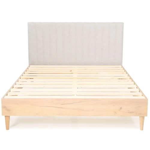 Homifab Lits Lit 140x190 Effet Chêne + Sommier + Tête De Lit En Tissu Gris Clair 3 Homifab Lits Lit 140x190 Effet Chêne + Sommier + Tête De Lit En Tissu Gris Clair