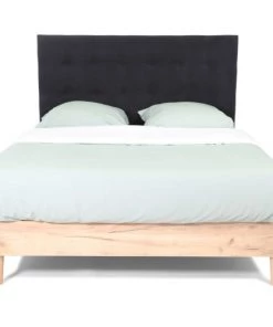 Homifab Lits Lit 140x190 Effet Chêne + Sommier + Tête De Lit En Velours Anthracite -Sommiers Soldes lit 140x190 effet chene sommier tete de lit en velours anthracite 4