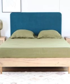 Homifab Lits Lit 140x190 Effet Chêne + Sommier + Tête De Lit En Velours Bleu Canard -Sommiers Soldes lit 140x190 effet chene sommier tete de lit en velours bleu canard 13