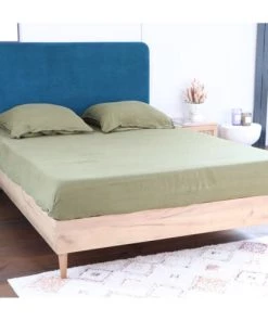 Homifab Lits Lit 140x190 Effet Chêne + Sommier + Tête De Lit En Velours Bleu Canard -Sommiers Soldes lit 140x190 effet chene sommier tete de lit en velours bleu canard 14