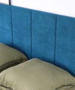 Homifab Lits Lit 140x190 Effet Chêne + Sommier + Tête De Lit En Velours Bleu Canard -Sommiers Soldes lit 140x190 effet chene sommier tete de lit en velours bleu canard 3