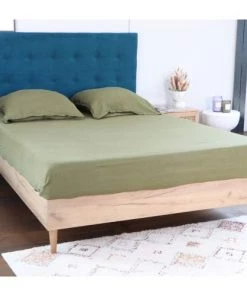 Homifab Lits Lit 140x190 Effet Chêne + Sommier + Tête De Lit En Velours Bleu Canard -Sommiers Soldes lit 140x190 effet chene sommier tete de lit en velours bleu canard 8