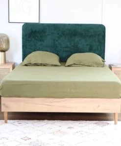 Homifab Lits Lit 140x190 Effet Chêne + Sommier + Tête De Lit En Velours Gratté Vert -Sommiers Soldes lit 140x190 effet chene sommier tete de lit en velours gratte vert 1