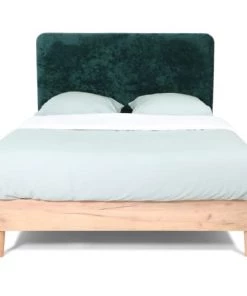 Homifab Lits Lit 140x190 Effet Chêne + Sommier + Tête De Lit En Velours Gratté Vert -Sommiers Soldes lit 140x190 effet chene sommier tete de lit en velours gratte vert 4