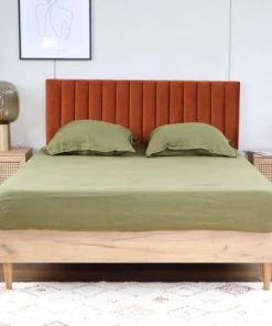 Homifab Lits Lit 140x190 Effet Chêne + Sommier + Tête De Lit En Velours Rouille -Sommiers Soldes lit 140x190 effet chene sommier tete de lit en velours rouille 1