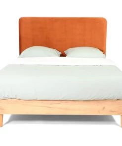 Homifab Lits Lit 140x190 Effet Chêne + Sommier + Tête De Lit En Velours Rouille -Sommiers Soldes lit 140x190 effet chene sommier tete de lit en velours rouille 10