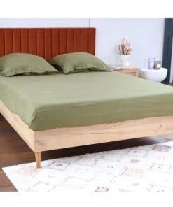 Homifab Lits Lit 140x190 Effet Chêne + Sommier + Tête De Lit En Velours Rouille -Sommiers Soldes lit 140x190 effet chene sommier tete de lit en velours rouille 2