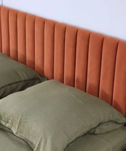 Homifab Lits Lit 140x190 Effet Chêne + Sommier + Tête De Lit En Velours Rouille -Sommiers Soldes lit 140x190 effet chene sommier tete de lit en velours rouille 3