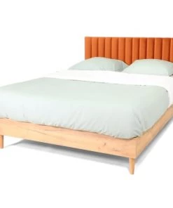 Homifab Lits Lit 140x190 Effet Chêne + Sommier + Tête De Lit En Velours Rouille -Sommiers Soldes lit 140x190 effet chene sommier tete de lit en velours rouille 4