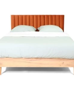 Homifab Lits Lit 140x190 Effet Chêne + Sommier + Tête De Lit En Velours Rouille -Sommiers Soldes lit 140x190 effet chene sommier tete de lit en velours rouille 5