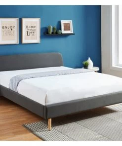 Homifab Lits Lit 140x190 Gris Foncé Avec Sommier à Lattes Et Tête De Lit -Sommiers Soldes lit 140x190 gris fonce avec sommier a lattes et tete de lit 1