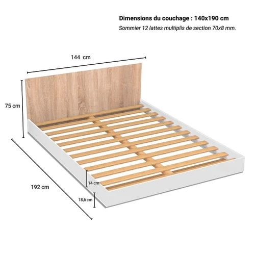 Weber Industries Lits Lit 140x190 Sommier Inclus Cora Blanc Et Naturel Blanchi 5 Weber Industries Lits Lit 140x190 Sommier Inclus Cora Blanc Et Naturel Blanchi – Image 3
