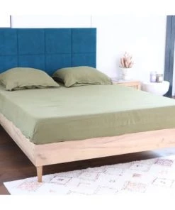 Homifab Lits Lit 140x190 + Sommier + Tête De Lit En Velours Bleu Canard -Sommiers Soldes lit 140x190 sommier tete de lit en velours bleu canard 2