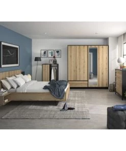 Diagone Lits Lit 140x200 Chevet Noir Naturel -Sommiers Soldes lit 140x200 chevet noir naturel 4