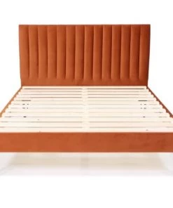 Homifab Lits Lit 160 X 190 En Velours Rouille Piètement Métal Et Sommier