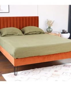 Homifab Lits Lit 160 X 190 En Velours Rouille Piètement Métal Et Sommier -Sommiers Soldes lit 160 x 190 en velours rouille pietement metal et sommier 3