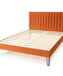 Homifab Lits Lit 160 X 190 En Velours Rouille Piètement Métal Et Sommier -Sommiers Soldes lit 160 x 190 en velours rouille pietement metal et sommier 5