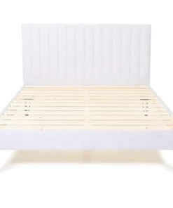 Homifab Lits Lit 160 X 200 En Tissu Gris Clair Piètement Métal Et Sommier