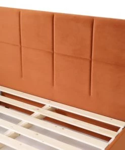 Homifab Lits Lit 160 X 200 En Velours Rouille Avec Tête De Lit Et Sommier -Sommiers Soldes lit 160 x 200 en velours rouille avec tete de lit et sommier 3