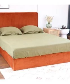 Homifab Lits Lit 160 X 200 En Velours Rouille + Tête De Lit Et Sommier -Sommiers Soldes lit 160 x 200 en velours rouille tete de lit et sommier 2