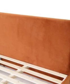 Homifab Lits Lit 160 X 200 En Velours Rouille + Tête De Lit Et Sommier -Sommiers Soldes lit 160 x 200 en velours rouille tete de lit et sommier 5